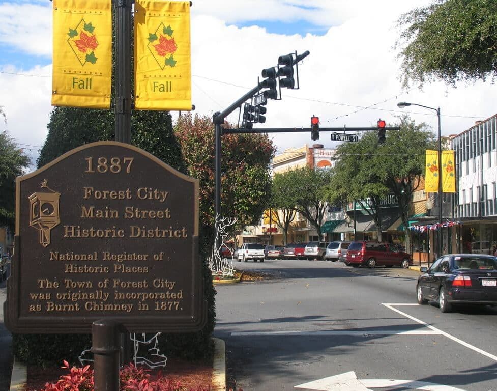entrance to downtown forest city north carolina