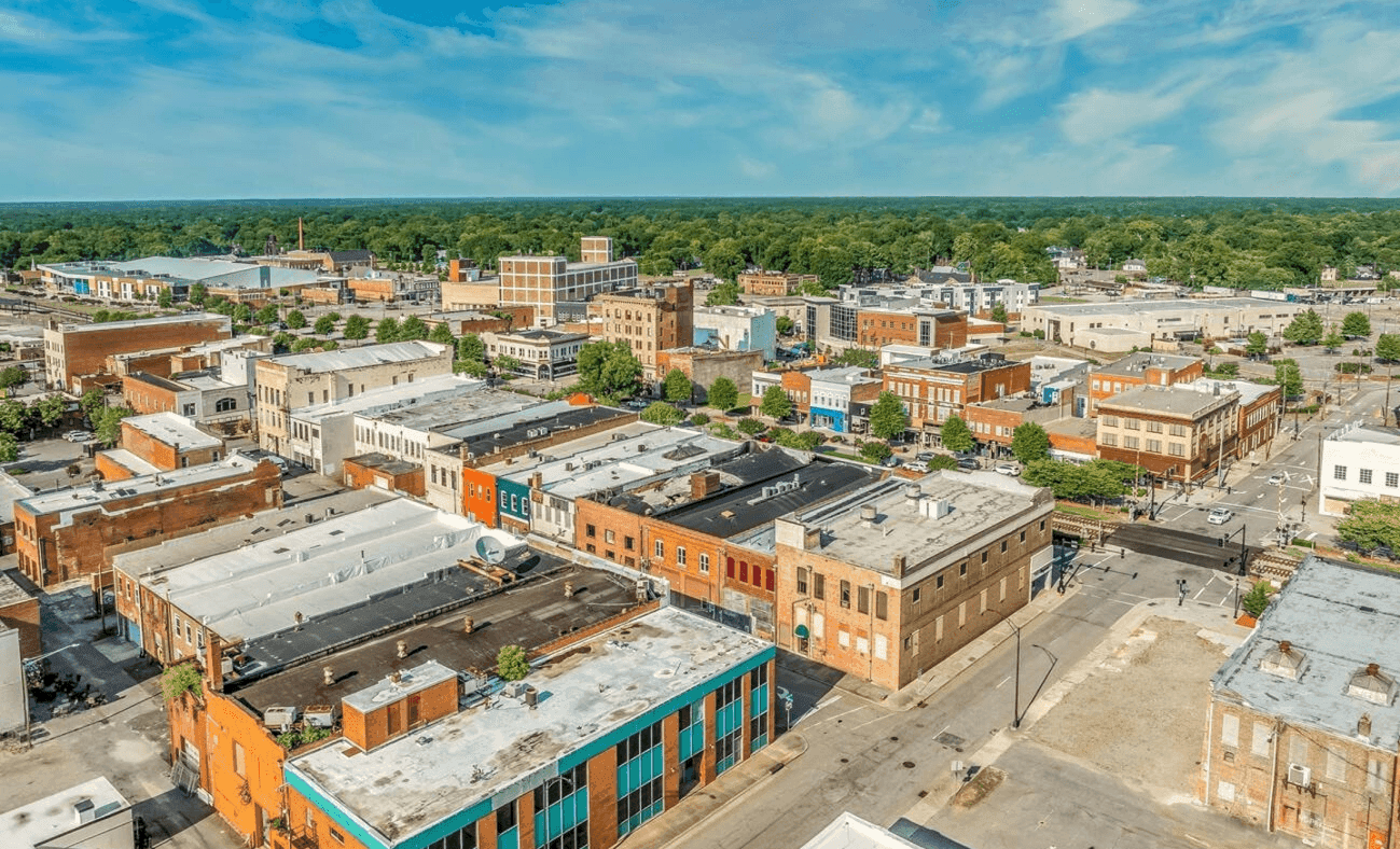 aerial view of downtown rocky mount north carolina