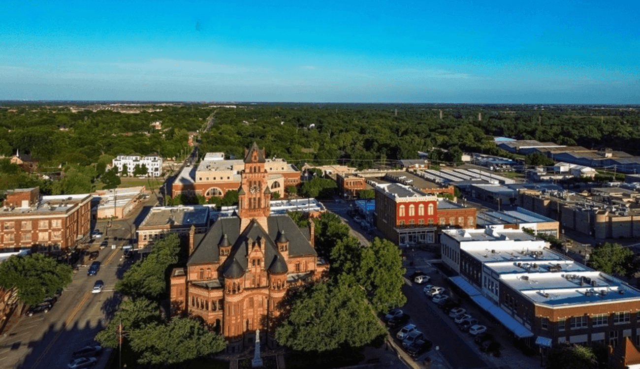 aerial view of downtown waxahachie texas