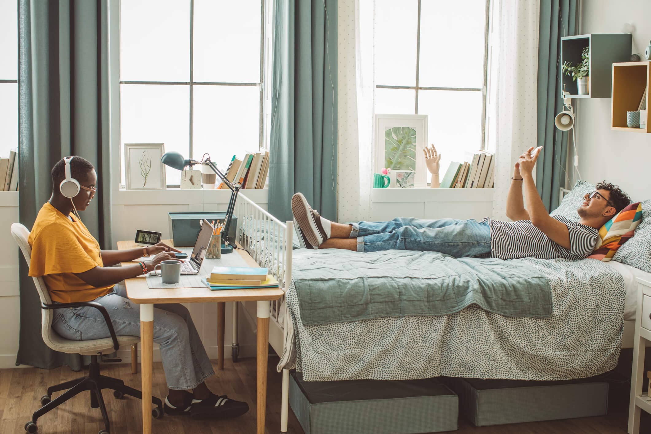 dorm room with 2 students