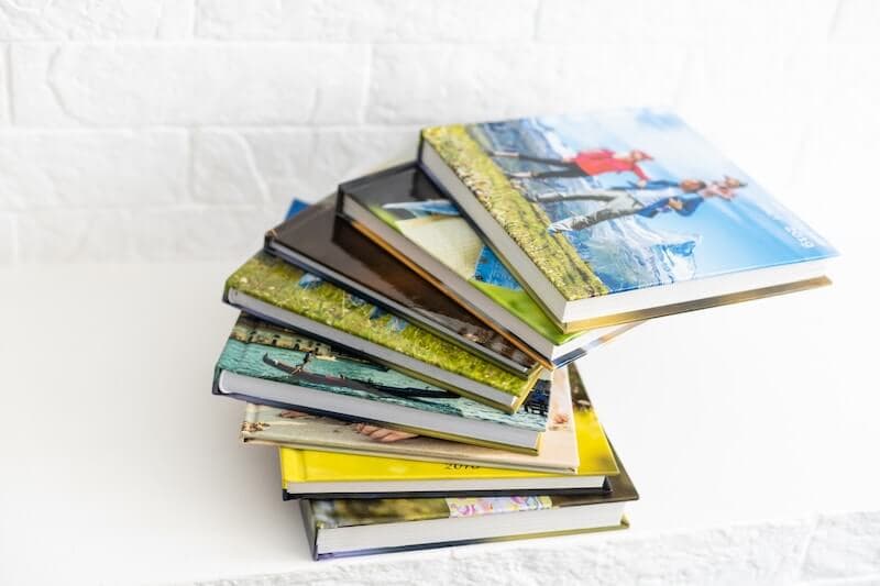 photo albums stacked