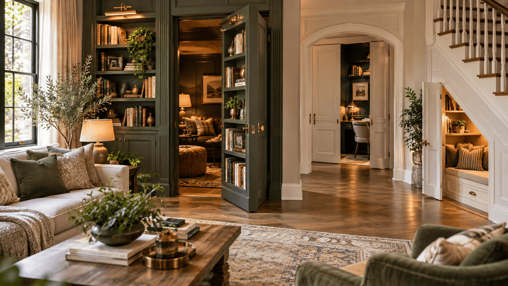 Luxurious living room with secret spaces