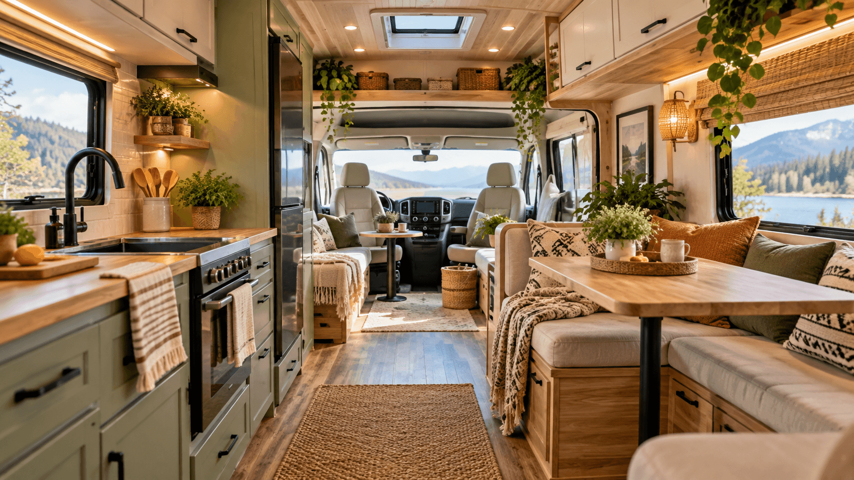 RV camper van by the lake