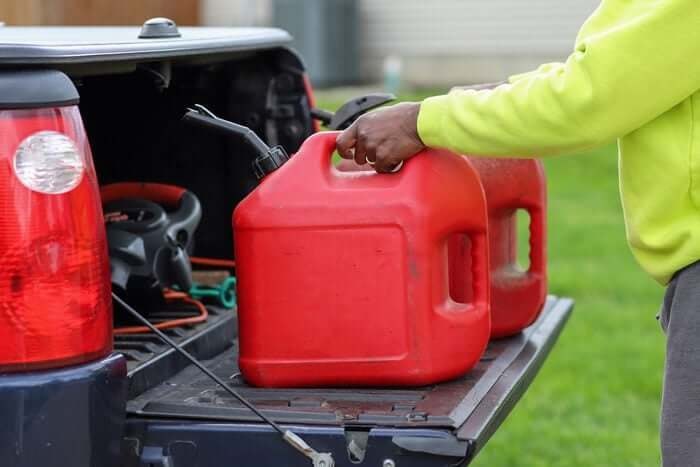 gasoline cans on truck bed