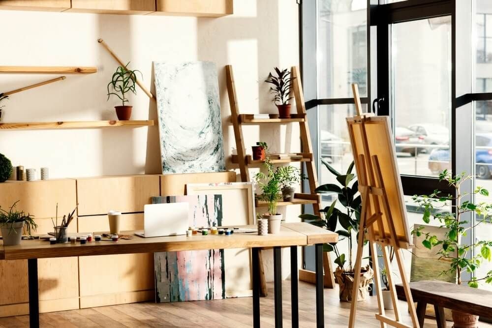 art studio with paint supplies